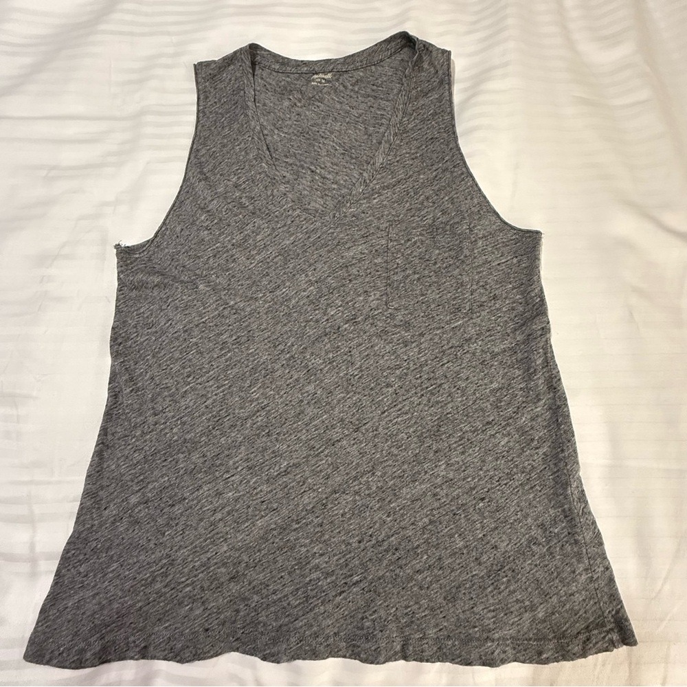 Madewell Whisper Cotton V-Neck Pocket Tank Top Heather Grey Womens Medium